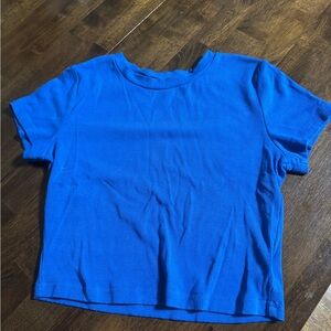 Vibrant Blue Ribbed Short Sleeve Baby Cropped Tee
